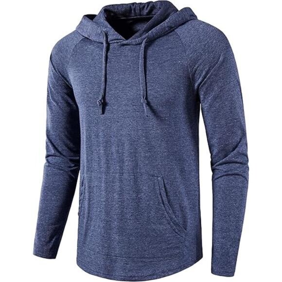 Men's Gym Workout Active Long Sleeve Pullover Lightweight Hoodie Casual - Picture 7 of 7